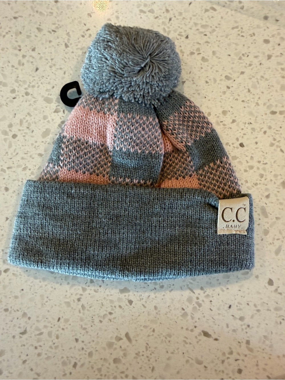 C.C Beanie Baby Gray and Pink Pom Pom Knit Beanie